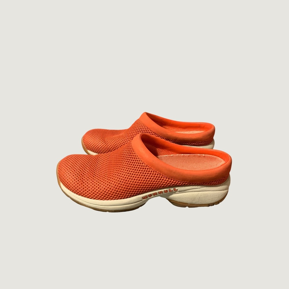 Merrell Encore Breeze Mules Womens 9.5 Coral Orange Mesh Slip On Clogs Boho Rare